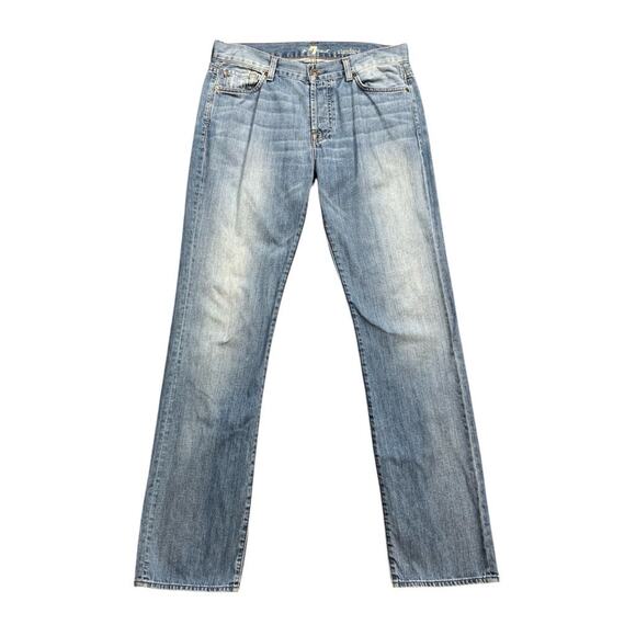 7 For All Mankind Jeans Mens 31 Light Wash Cotton Button Fly 5 Pockets Standard - Picture 1 of 16